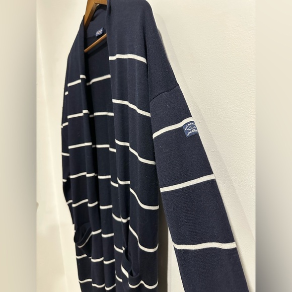 PAUL & SHARK Wool and Silk Blend Striped Long Lined Open Front Cardigan Size L - Picture 3 of 5